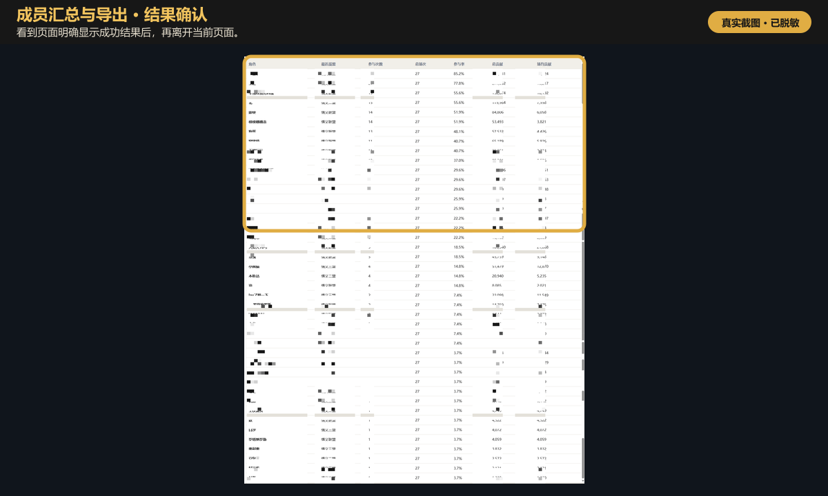 Excel / PDF 导出与成员汇总：核对汇总真实位置示例
